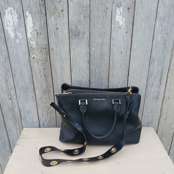 Michael Kors Savannah Medium Saffiano Leather Satchel Black Shoulder Bag - Picture 11 of 14